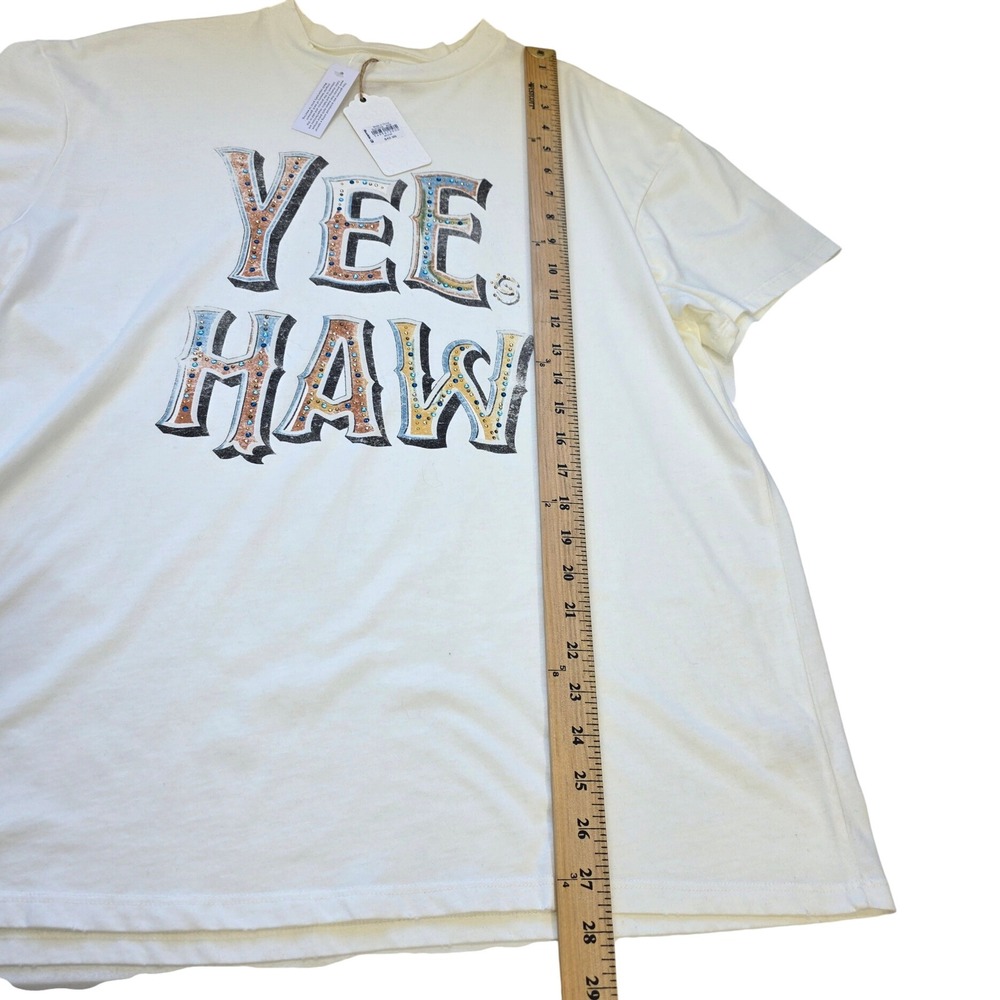 Sterling & Stitch Women Yee Haw Graphic Tee Cream Studded Western T-Shirt M NWT - Picture 7 of 8